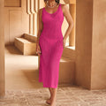 Damen Häkel-Midikleid mit raffiniertem Muster und elegantem Ausschnitt R&B