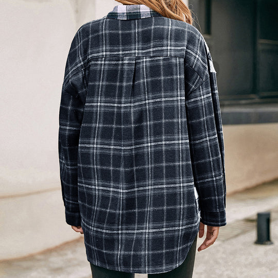 Damen lässige Flanellhemdjacke mit Karomuster R&B
