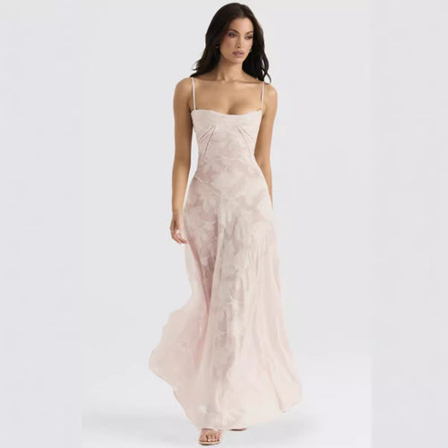 Damen nan fließendes Maxikleid mit Korsage-Oberteil und Spaghettiträgern R&B