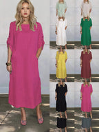 Damen lässiges Maxikleid mit praktischen Taschen und hochgekrempelten Ärmeln R&B