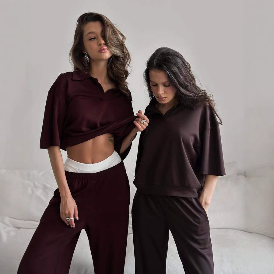 Damen elegantes Set mit übergroßem Kragen und weiten Hosen R&B