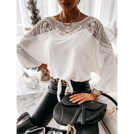 Damen elegante Bluse mit Spitze R&B