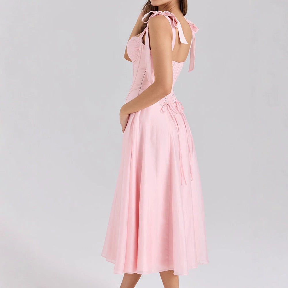 Damen Elegantes Midikleid mit schulterfreien Trägern R&B