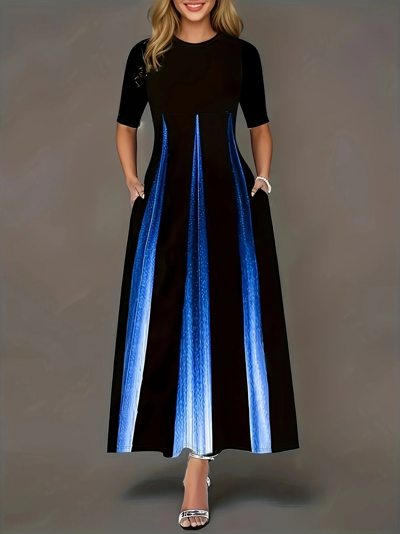 Damen Maxikleid mit eleganten Seitentaschen und luxuriösem Glanz R&B