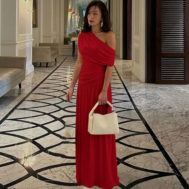 Damen Elegantes asymmetrisches Maxikleid mit Raffungen R&B