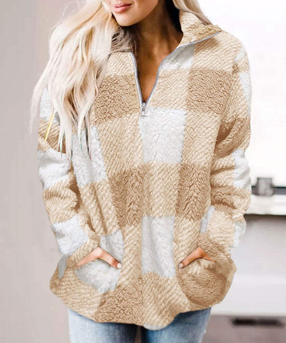 Damen gemütlicher Fleece-Pullover mit hochgeschlossenem Kragen R&B