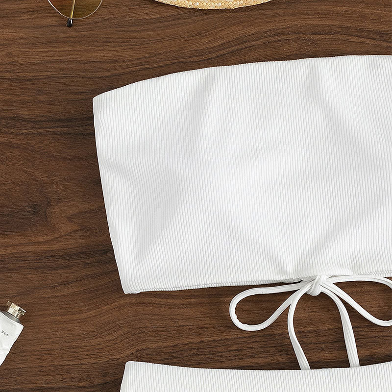 Damen Bandeau-Bikini-Set mit hohem Taillenbund und strukturiertem Stoff