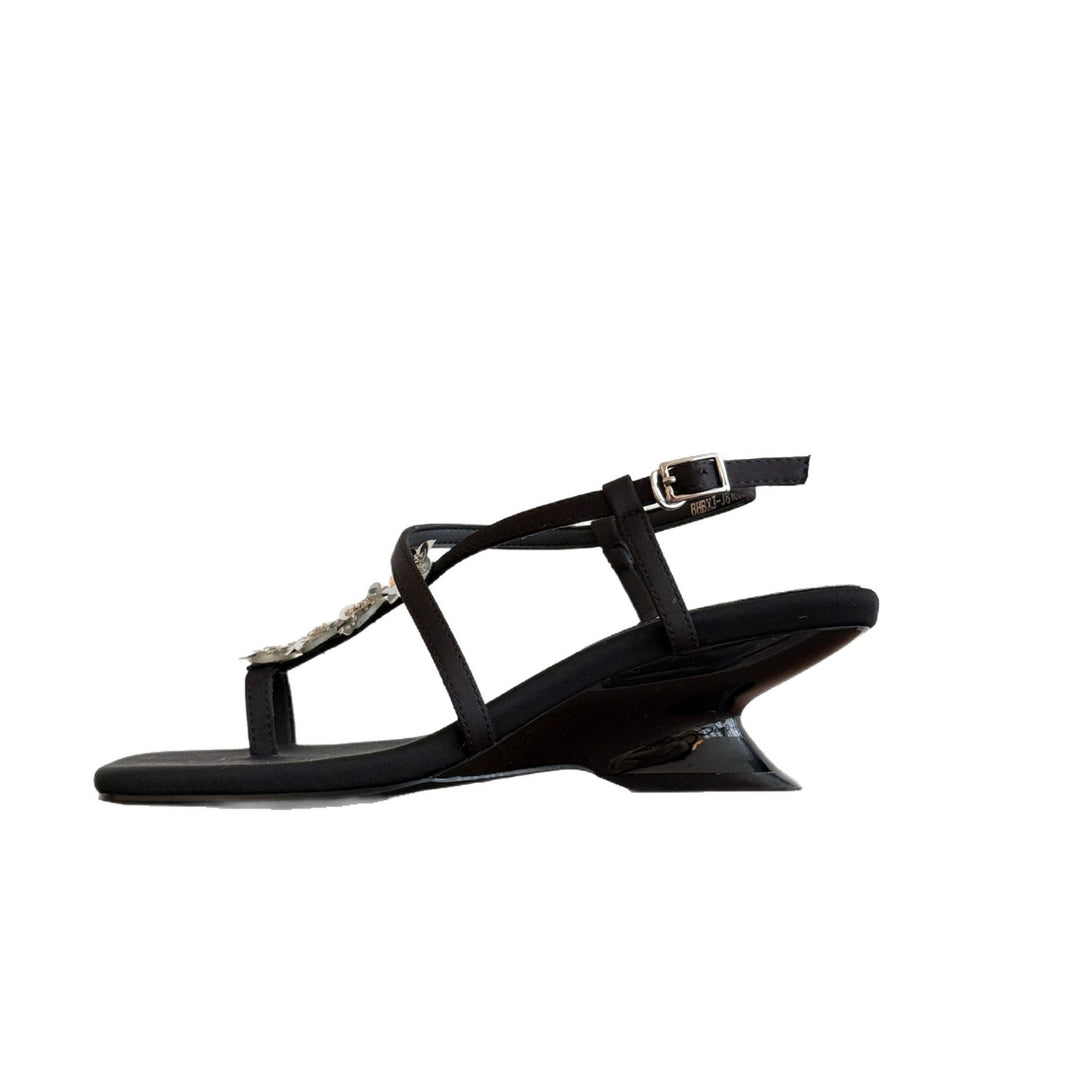 Damen Elegante Keil-Sandalen mit dekorativen Blütenapplikationen R&B