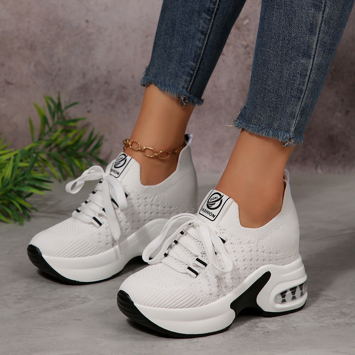 Damen Sportliche Sneakers mit atmungsaktivem Strickdesign und rutschfester Sohle R&B
