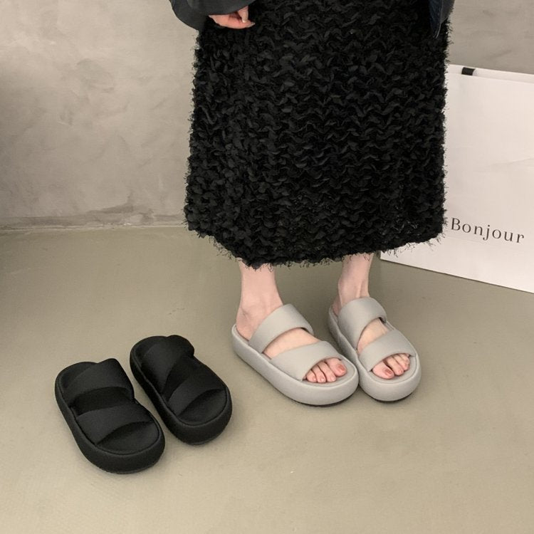 Damen komfortable Plateau-Sandalen mit breitem Doppelriemen und rutschfester Sohle R&B
