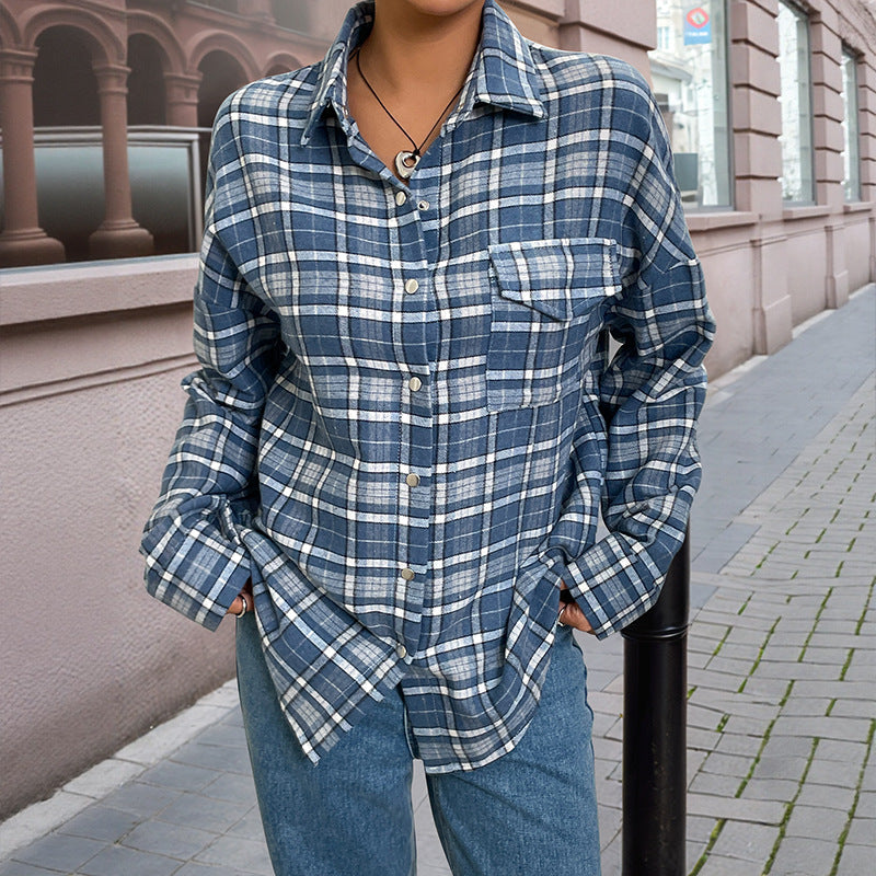 Damen karierte Baumwollbluse im lässigen Schnitt mit Knopfdetails R&B