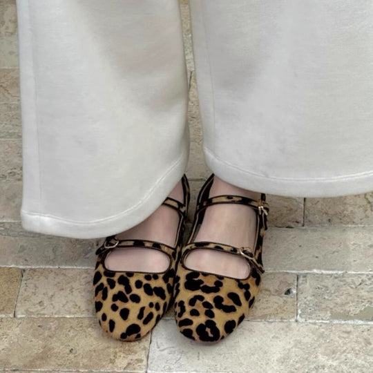 Damen Ballerina mit modischem Leopardenmuster und zweifachem Riemendesign R&B