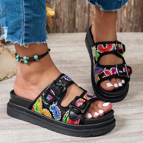 Damen Sandalen mit buntem, verziertem Riemendesign R&B