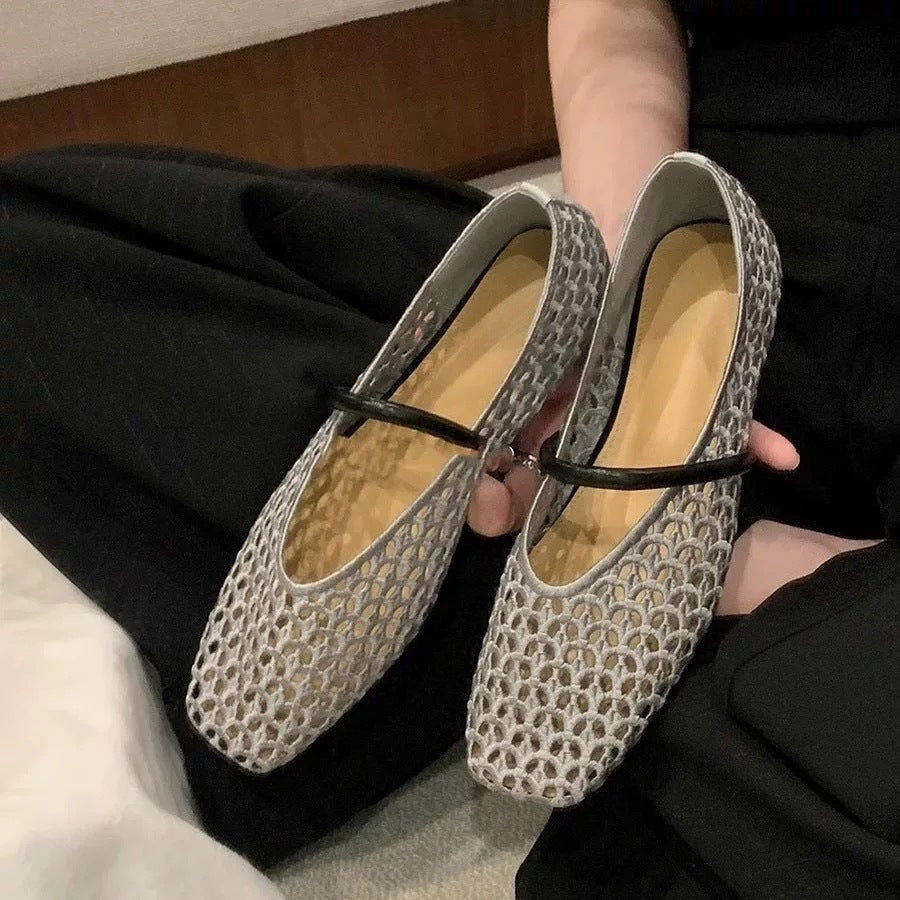 Damen Elegante und atmungsaktive Ballerinas mit modischem Netzdesign R&B