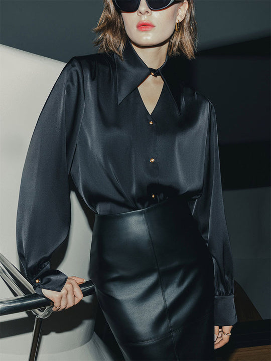 Damen elegante Satin-Bluse mit oversize Passform R&B
