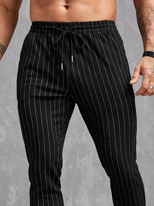 Herren moderne Lounge-Hose mit elastischem Bund und dekorativen Streifen R&B