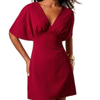 Damen figurbetontes Cocktailkleid mit tiefem V-Ausschnitt und Hüftakzent R&B