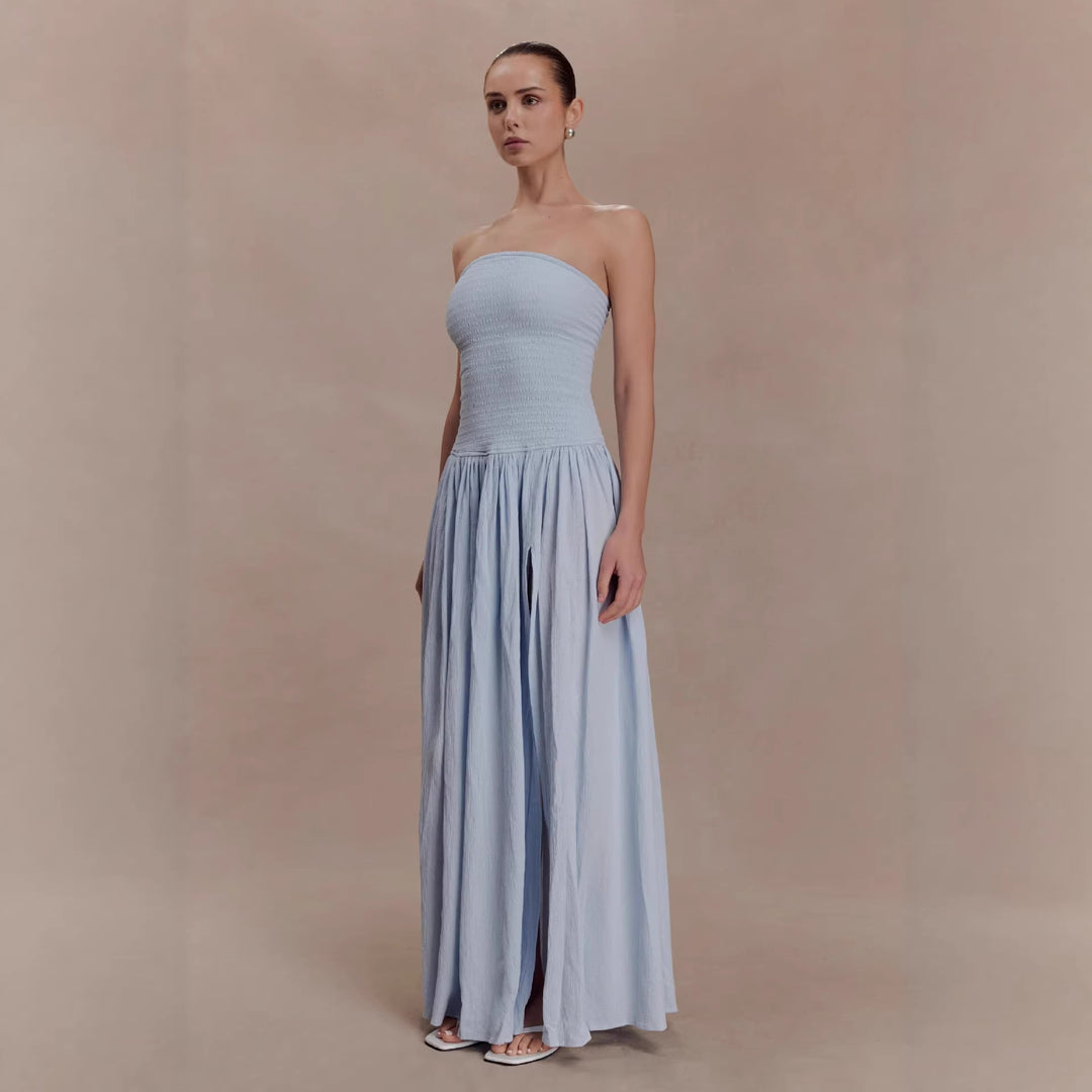 Damen Maxi-Kleid mit elastischem Oberteil und fließendem Rock R&B