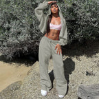 Damen Sportliches Hoodiekombination mit cropped Oberteil und weiten Hosen R&B