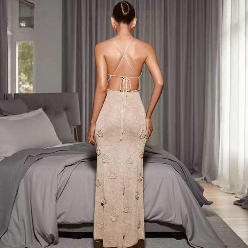 Damen elegantes Strickkleid mit raffiniertem Blumenstickereien R&B