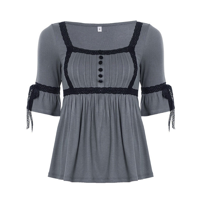 Damen Top mit Spitzenakzenten und lässigem Schnitt R&B