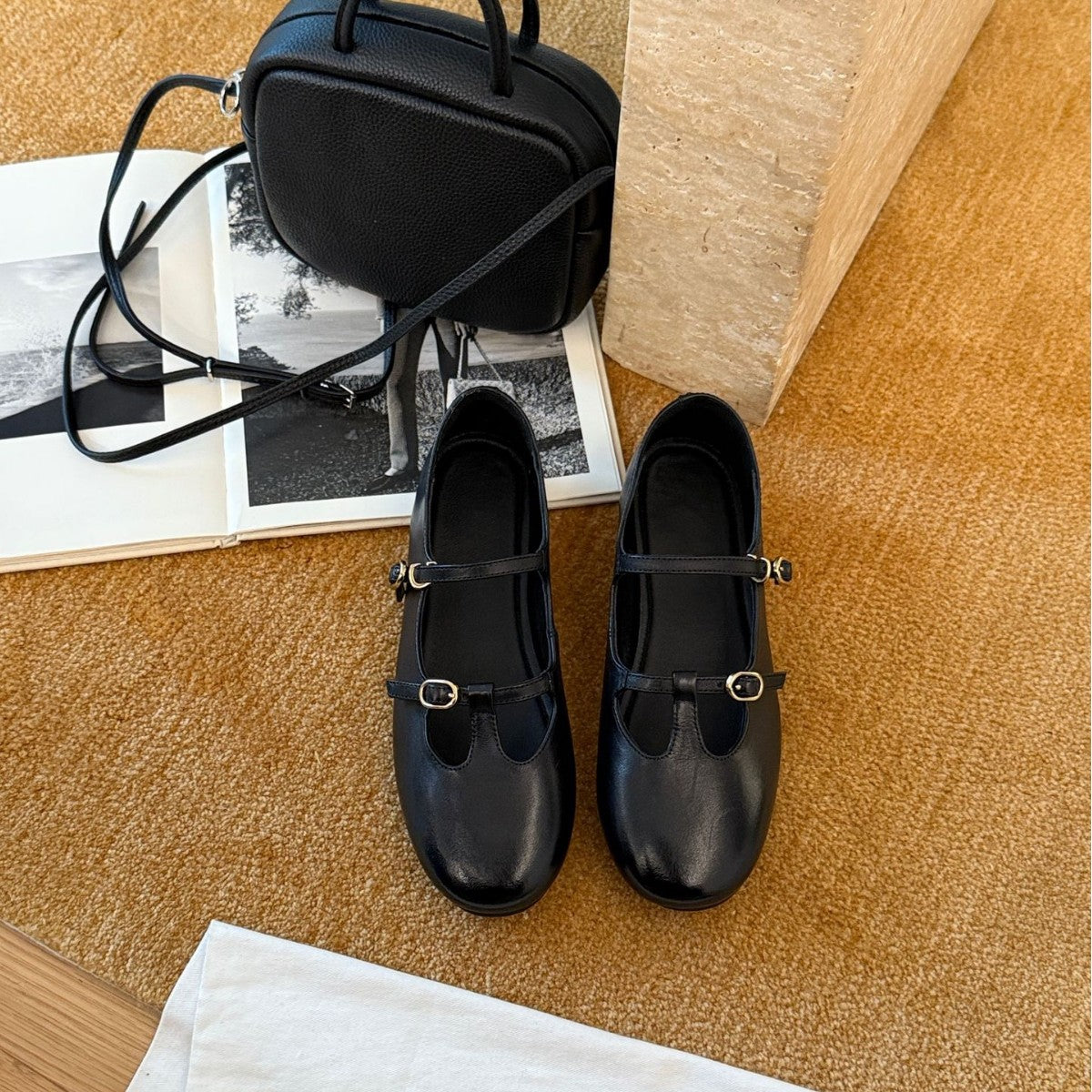 Damen Elegante und bequeme Mary Jane Ballerinas mit modischem Riemen und hochwertiger Leder-Oberfläche R&B
