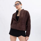 Damen Modische Kunstlederjacke im lässigen Schnitt mit Reißverschluss R&B