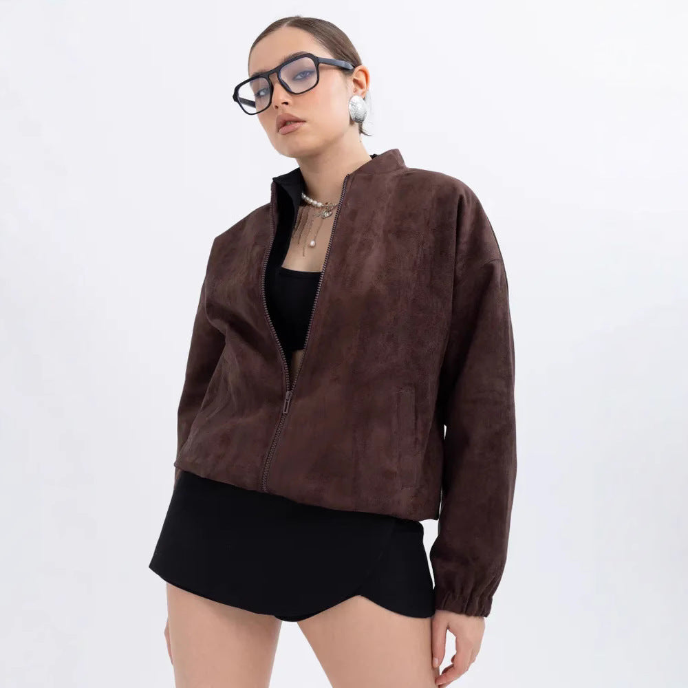 Damen Modische Kunstlederjacke im lässigen Schnitt mit Reißverschluss R&B
