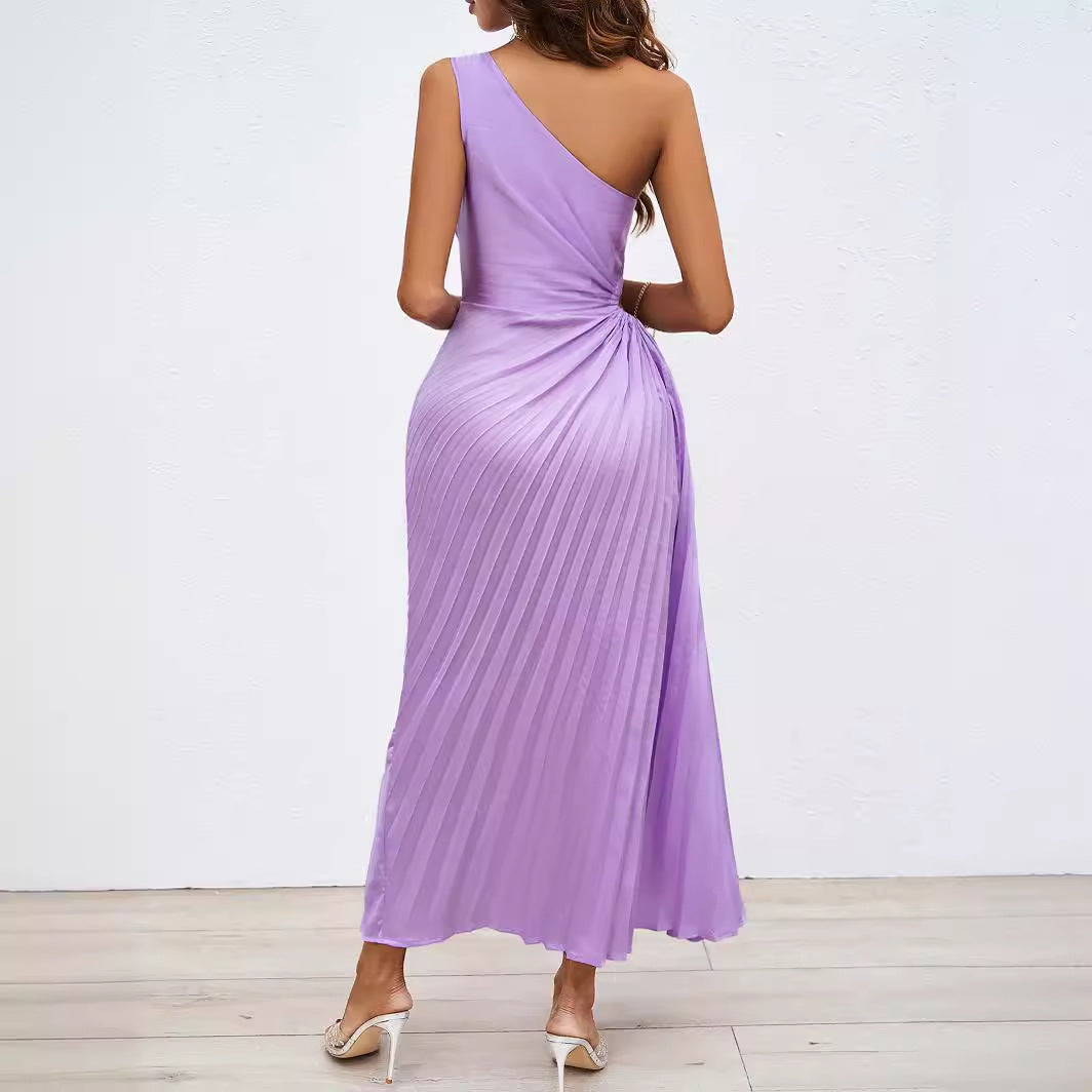 Damen Langes Wickel-Kleid mit asymmetrischem Ausschnitt und plissiertem Design R&B