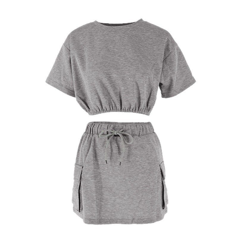Damen lässiges Freizeit-Set mit cropped T-Shirt und Rock R&B