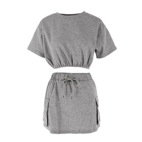 Damen lässiges Freizeit-Set mit cropped T-Shirt und Rock R&B