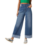 Damen Weit geschnittene Jeans mit hohem Bund und umgeschlagenem Saum R&B
