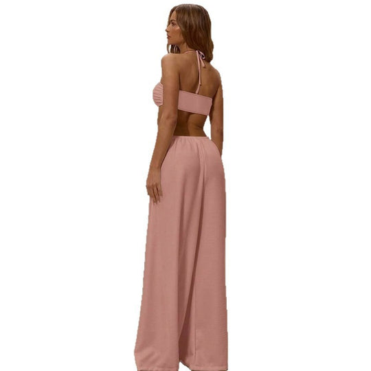 Damen Maxikleid mit seitlichem Cut-Out und Halterneck-Design R&B