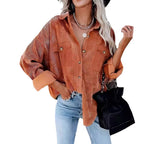 Damen lässige Kordjacke mit Knopfverschlüssen und Taschen R&B