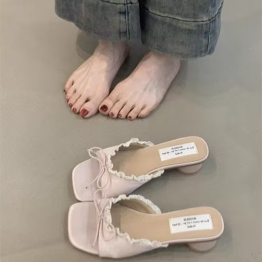 Damen elegante Sling-Sandalen mit modischem Rüschendetail R&B