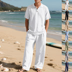 Herren nan luftiges Leinen-Ensemble mit Polokragen und regulierbarer Bundhose R&B