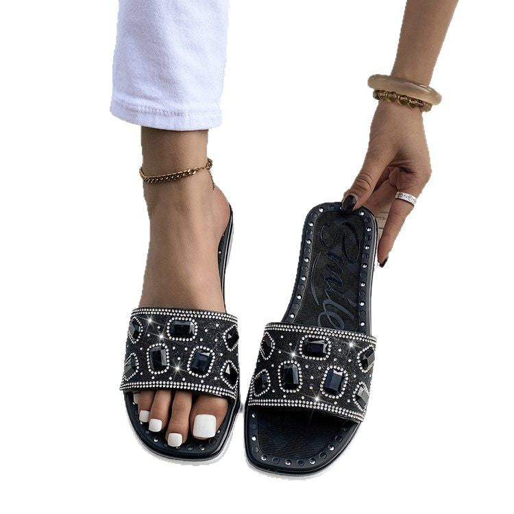 Damen Glitzernde Slides mit eleganter Schmuckapplikation R&B