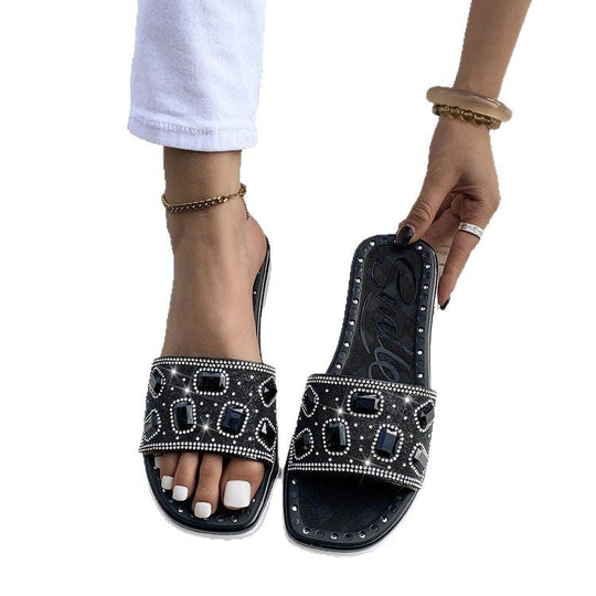 Damen Glitzernde Slides mit eleganter Schmuckapplikation R&B
