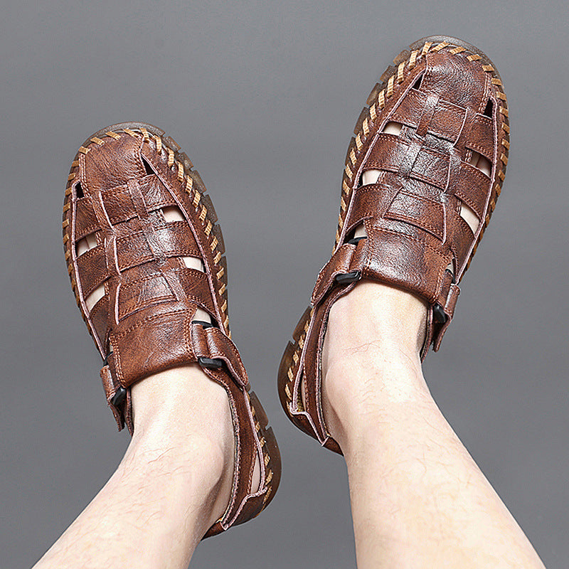 Herren Atmungsaktive Ledersandalen mit komfortablem Klettverschluss R&B