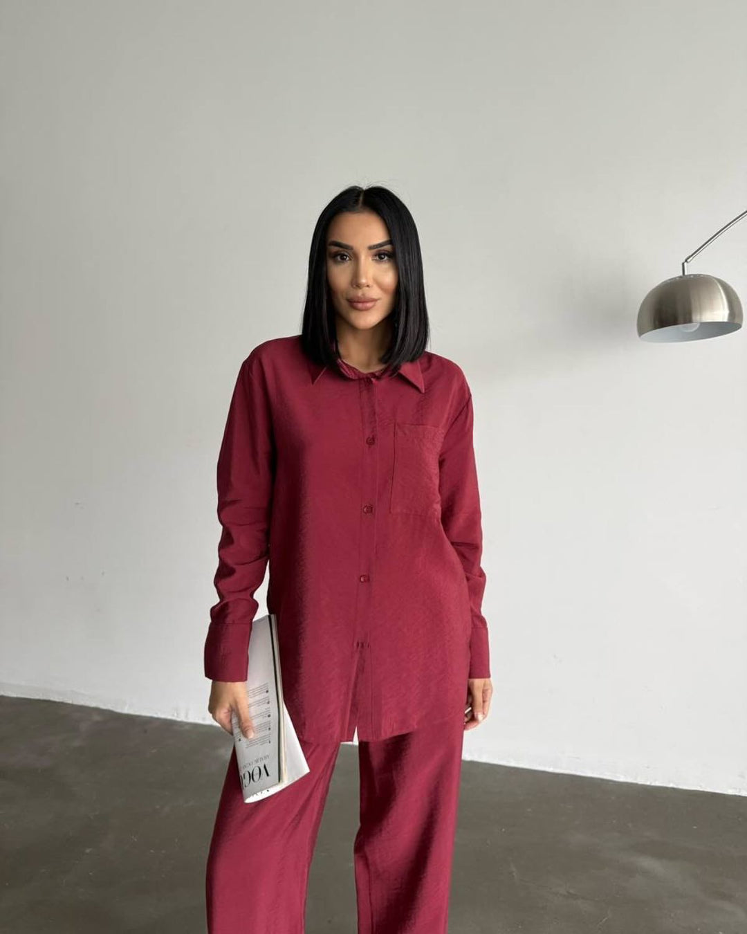 Damen Langärmliges Seidenhemd mit feiner Struktur R&B