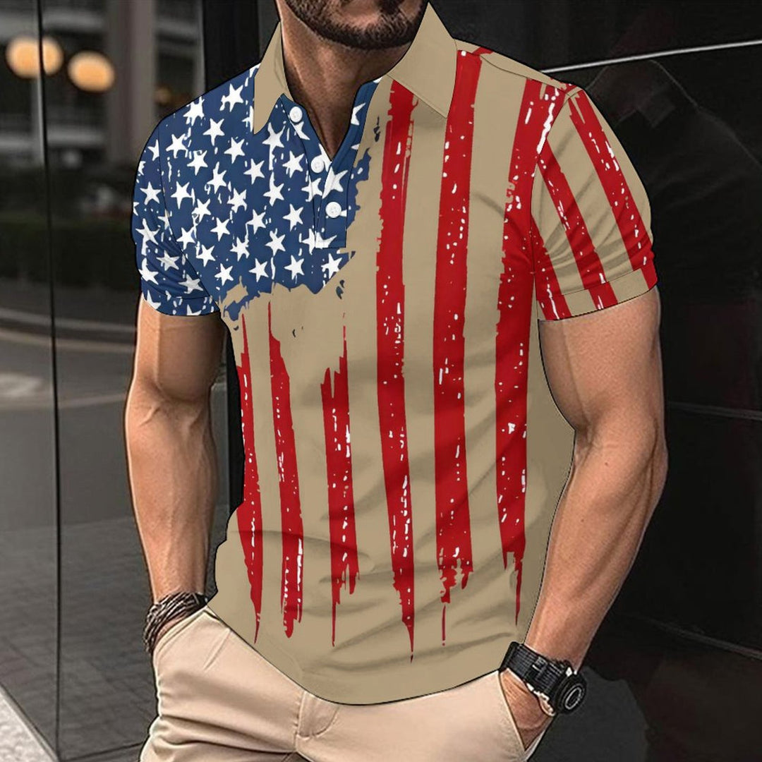 Herren Kurzarm-Polohemd mit kreativem Flaggenmotiv R&B