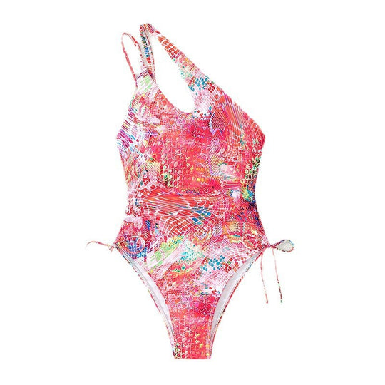 Damen Einteiliger Badeanzug mit asymmetrischem Schnitt und verspieltem Bindeband R&B