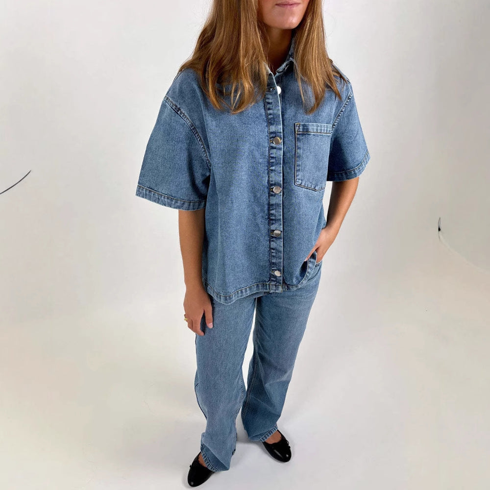 Damen Denim-Hemdjacke im lässigen Oversized-Schnitt R&B