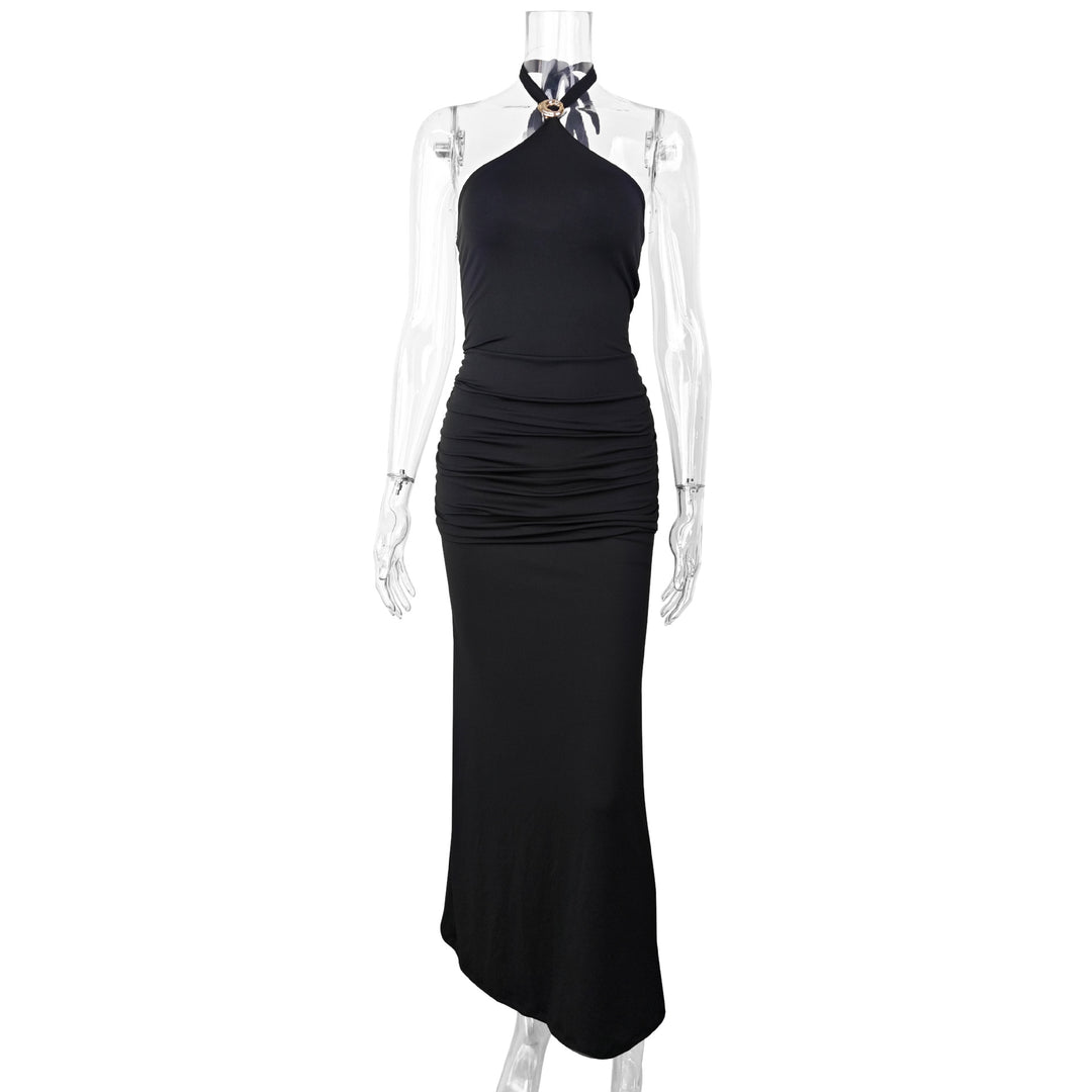 Damen Elegantes Maxi-Kleid mit sphärischem Halterneck und raffinierter Raffung R&B