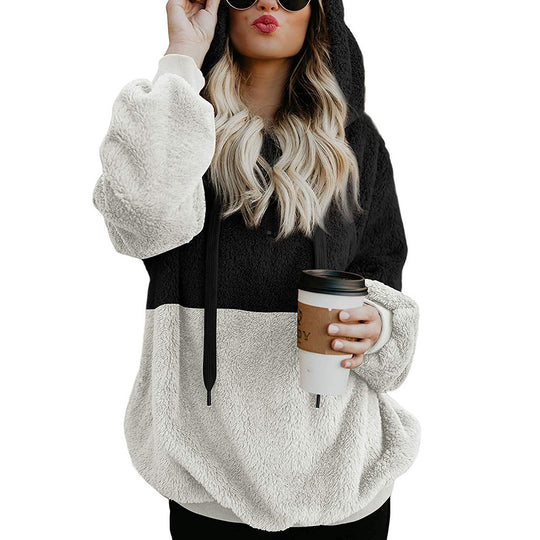 Damen weicher Fleece-Hoodie mit Kapuze und großen Taschen R&B