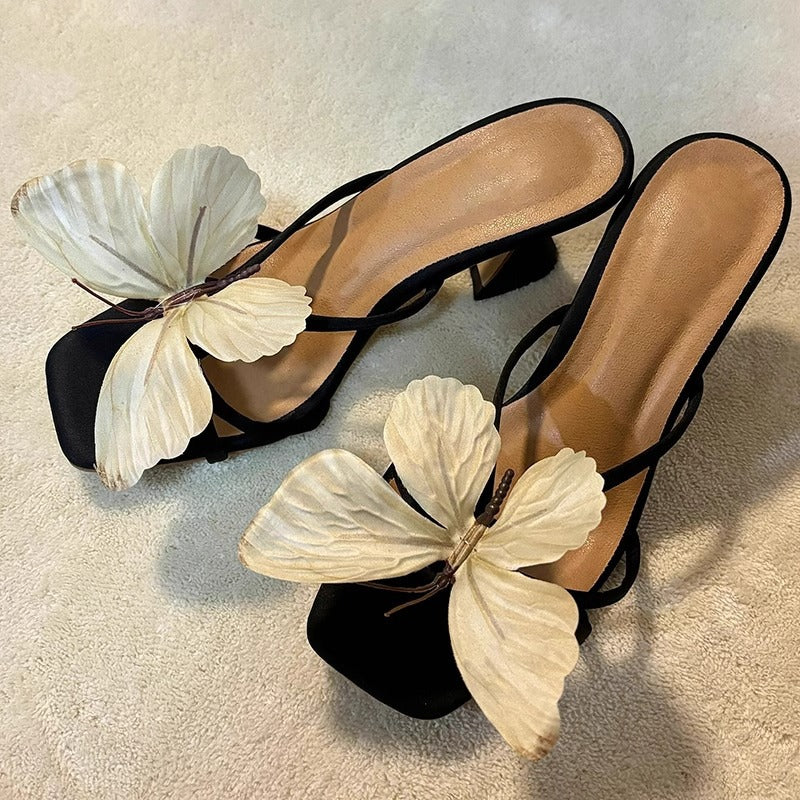 Damen elegante Slingback Sandalen mit künstlerischen Schmetterlingsverzierungen R&B