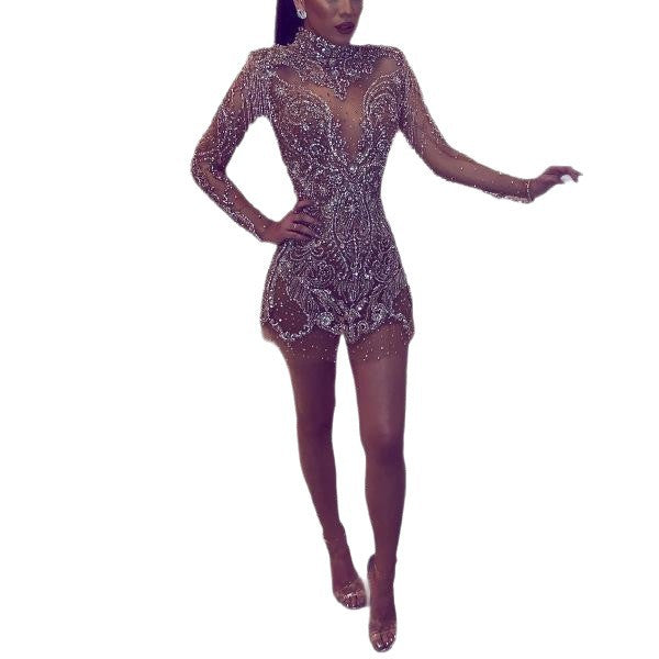 Damen Glamouröses Minikleid mit funkelnden Pailletten und aufregenden Fransen R&B