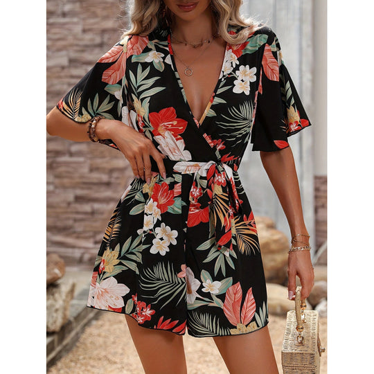 Damen Jumpsuit mit floralem Design und weiten Ärmeln R&B