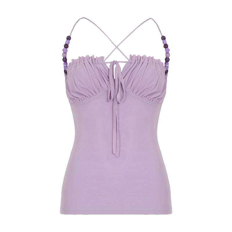 Damen Top mit raffiniertem Schnür-Design und dekorativen Trägerperlen R&B