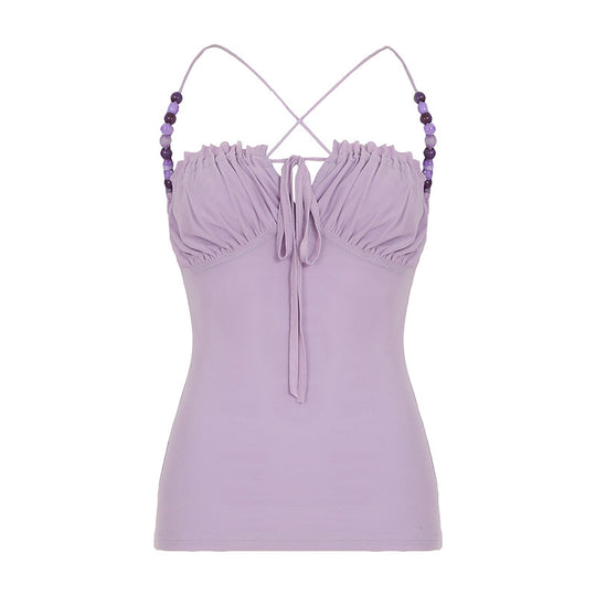 Damen Top mit raffiniertem Schnür-Design und dekorativen Trägerperlen R&B